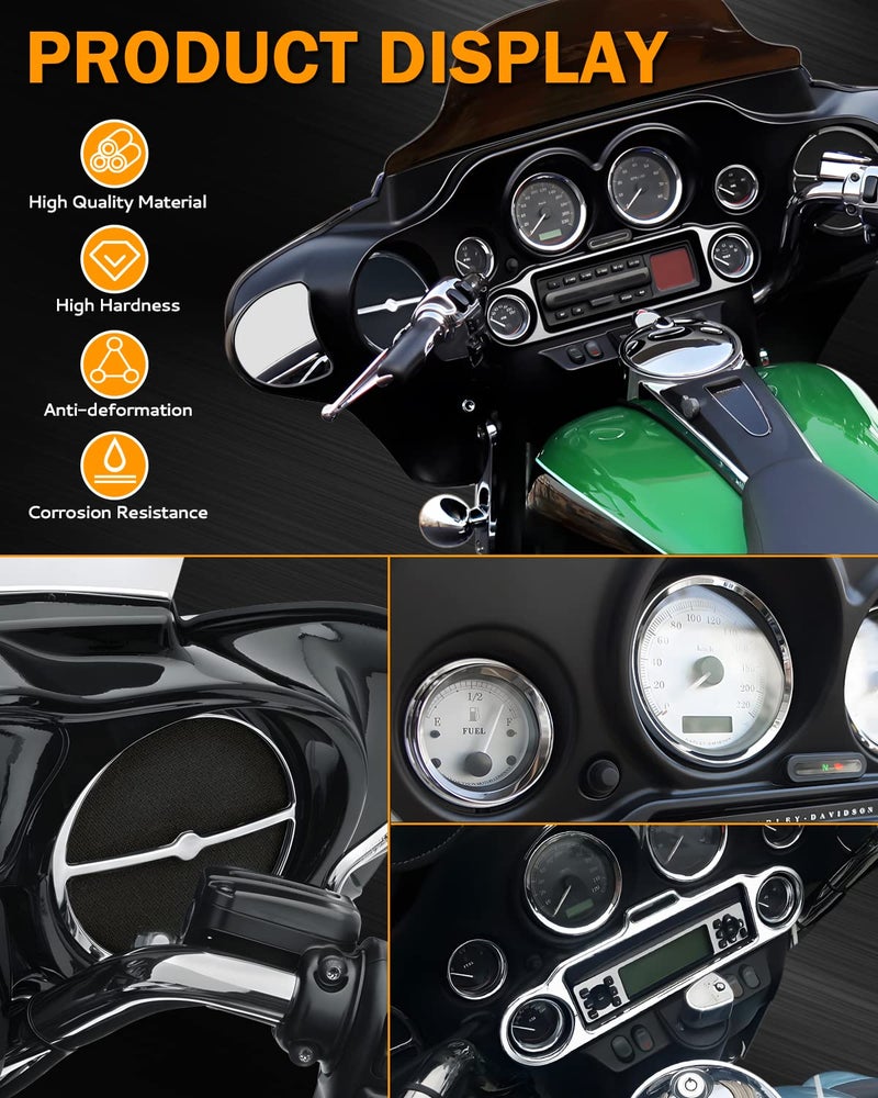 PBYMT 9 Pcs Stereo Accent Speedometer Speaker Trim Circle Covers Compatible with Harley Touring Electra Street Glide Trike Models 1996-2013 - Image 4